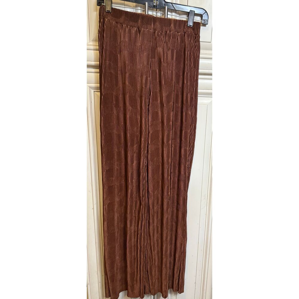 Meshki Women's Yara Plisse High Waist Pull On Wide Leg Pants Brown Sz Small NWOT - Picture 6 of 7